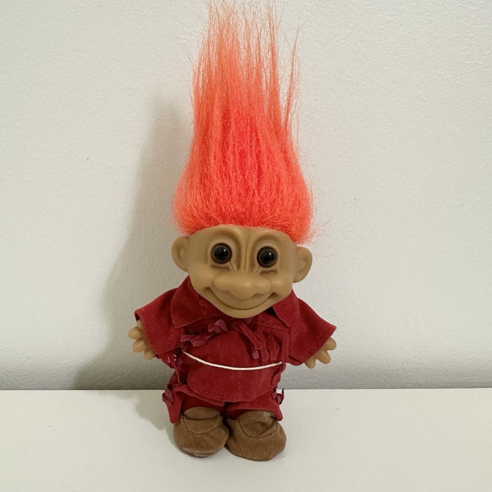 Vintage DAVY CROCKETT TROLL Mountain Man Daniel Boone 5.5" ORANGE Hair Russ